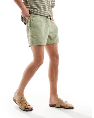 ASOS Slim Shorter Length Linen Shorts With Elasticated Waist - Green