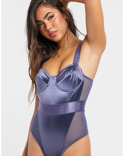 River Island Satin And Mesh Structured Bodysuit - Multicolour