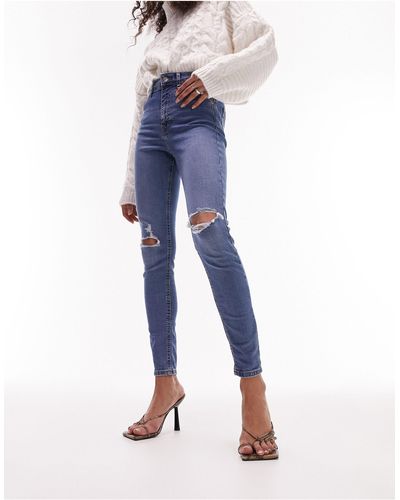 TOPSHOP Jamie Jeans With Rips - Blue