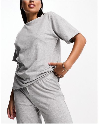 ASOS – mix & match – oversize-pyjama-t-shirt aus baumwolle - Weiß