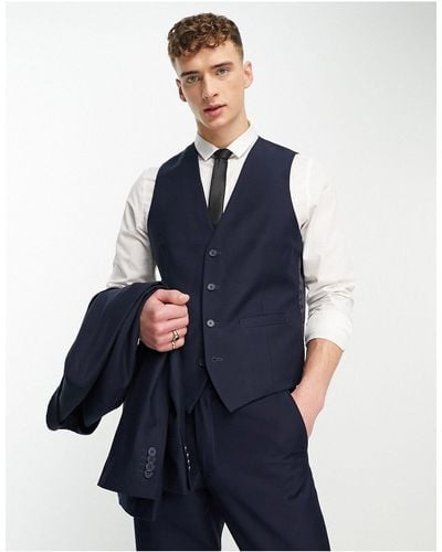 French Connection Plain Slim Fit Suit Waistcoat - Blue