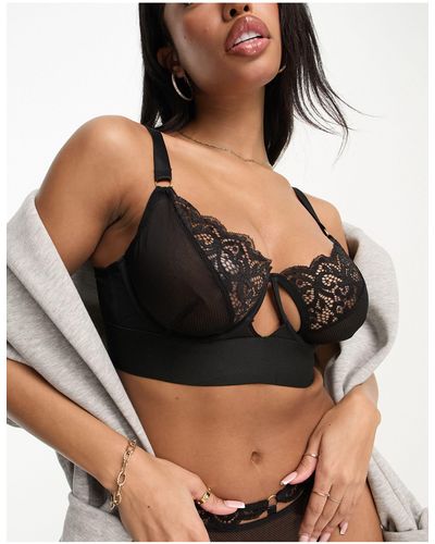 Tutti Rouge Delaney Mesh And Lace Plunge Bra With Cutout Cup Detail - Black
