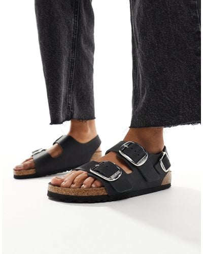 Birkenstock – milano – sandalen aus em geöltem leder mit großen schnallen - Schwarz