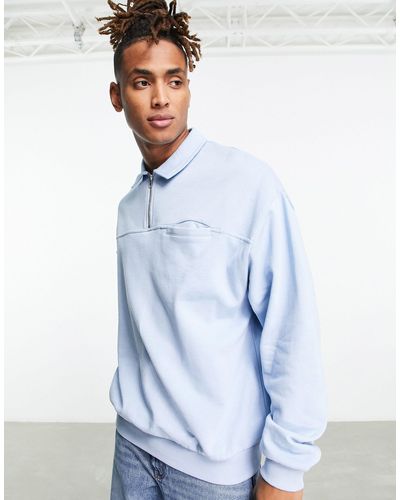 ASOS Oversized Polo Zip Sweatshirt With Chest Pocket - Blue