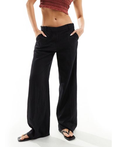 Weekday Emmie Low Waisted Linen Mix Trousers - Black