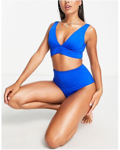 ASOS Mix and match - slip bikini a vita alta sgambati color cobalto - Blu