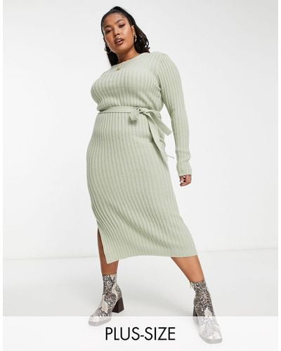 Brave Soul Plus Eddie Knitted Dress With Slit - Green
