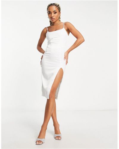 Femme Luxe – midikleid im korsett-stil mit quadratischem ausschnitt und abnehmbaren ärmeln - Weiß