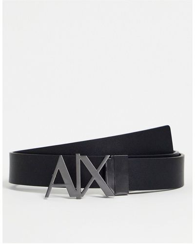 Armani Exchange Logo Buckle Reversible Leather Belt - White
