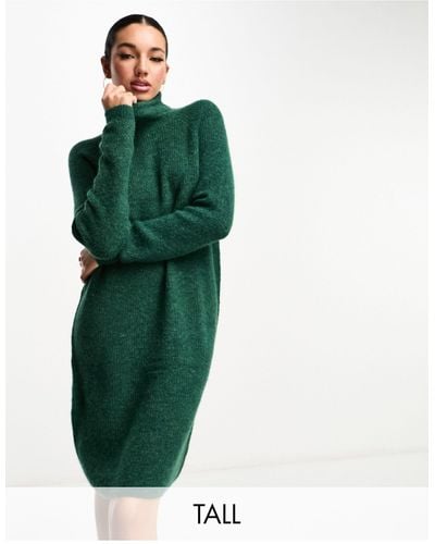 Pieces Roll Neck Mini Sweater Dress - Green
