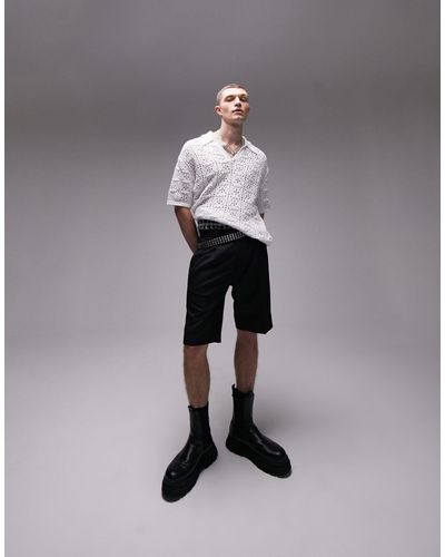 TOPMAN Pronounced Twill Slim Longer Length Shorts - Black