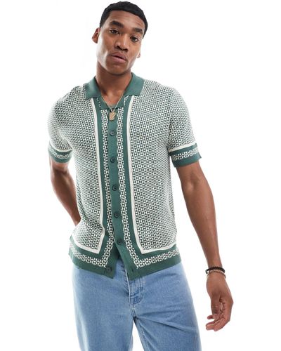 Threadbare Co-ord Knitted Short Sleeve Revere Collar Shirt - Blue
