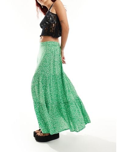 Monki Tiered Maxi Skirt - Green