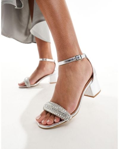 Truffle Collection Wide Fit Block Heel Embellished Strap Sandal - White