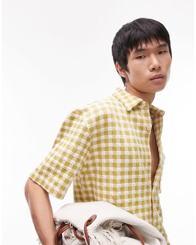 TOPMAN Oversized Check Button Though Polo - Natural