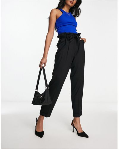 ASOS Ponte Peg Trousers With Paperbag Tie Waist - Black