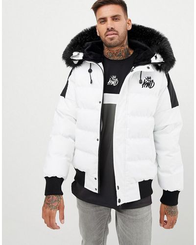 Kings Will Dream Puffer Bomber Jacket In White With Detachable Faux Fur