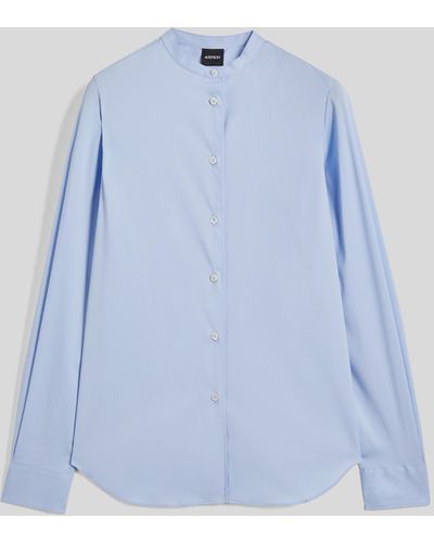 Aspesi Camicia in popeline di cotone elasticizzato con collo alla coreana - Blu