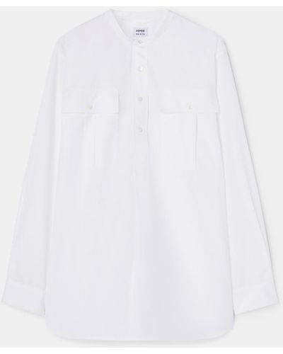 Aspesi Popeline-hemd mit mao-kragen und taschen - Weiß