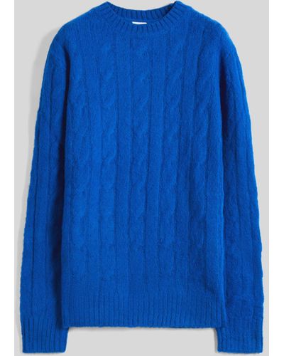 Aspesi Maglione a trecce in lana shetland spazzolata - Blu