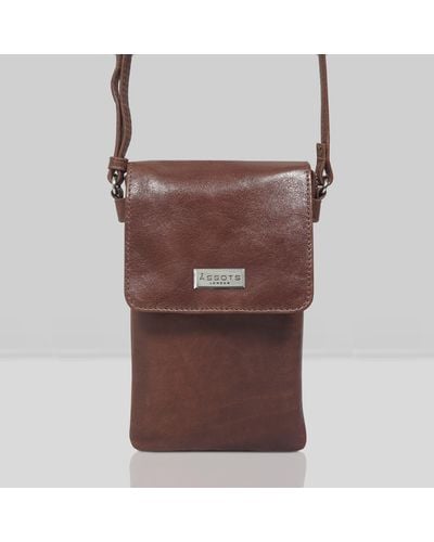 Assots London 'maria' Cognac Vintage Real Leather Crossbody Phone Bag - Brown