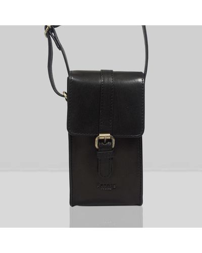Assots London 'petra' Black Polished Vt Real Leather Mobile Phone Crossbody Bag
