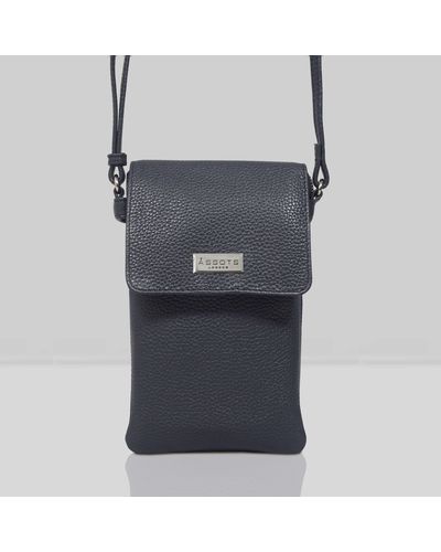Assots London 'maria' Navy Pebble Grain Real Leather Crossbody Phone Bag - Gray