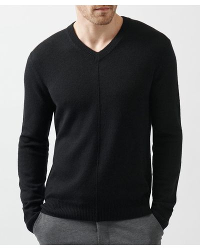 ATM Recycled Cashmere Exposed Seam V-neck Sweater - Black