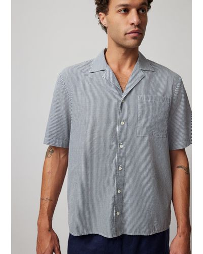 ATM Mixed Stripe Shirting Short Sleeve Shirt - Gray