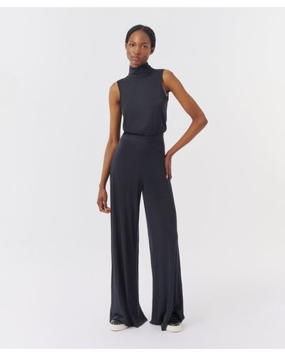 ATM Matte Jersey Sleeveless Mock Neck Jumpsuit - Blue