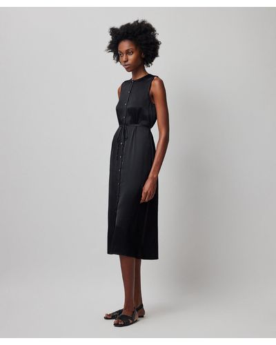ATM Silk Charmeuse Sleeveless Midi Dress - Black