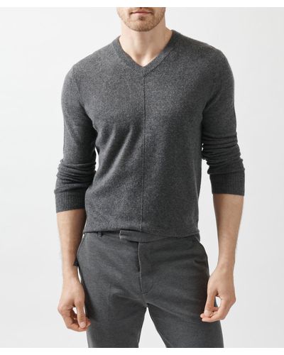 ATM Recycled Cashmere Exposed Seam V-neck Sweater - Gray