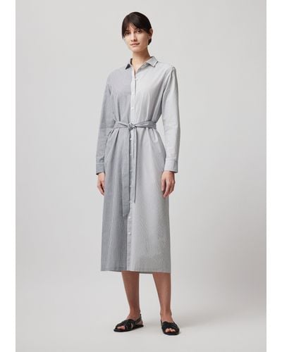 ATM Mixed Stripe Shirting Belted Shirt Dress - Gray
