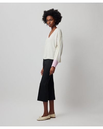 ATM Wool Cashmere Long Sleeve Colorblock Sweater- Chalk-misty Mauve - Multicolor