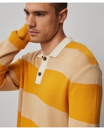 ATM Merino Wool And Cotton Blend Long Sleeve Polo Sweater - Orange
