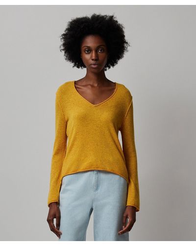 ATM Wool Cashmere Long Sleeve V-neck Sweater - Yellow