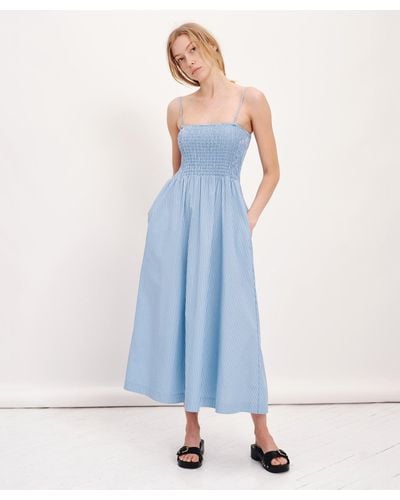 ATM Superfine Twill Stripe Smocked Dress - Blue