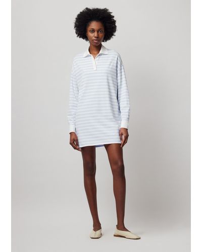 ATM Heavyweight Jersey With Stripe Long Sleeve Polo Dress - White