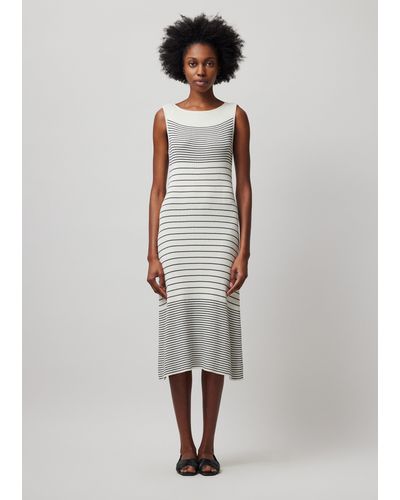 ATM Silk Cotton Blend Mixed Stripe Sleeveless Dress - White