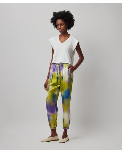 ATM Silk Charmeuse With Watercolor Print Pintuck Jogger - Green