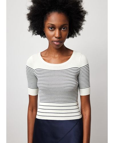 ATM Silk Cotton Blend Mixed Stripe Crew Neck Sweater - White