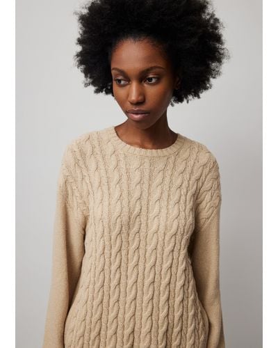 ATM Cotton Blend Cable Crew Neck Sweater - Brown