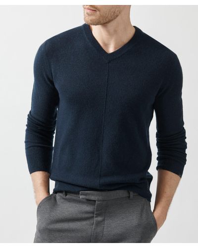 ATM Recycled Cashmere Exposed Seam V-neck Sweater - Blue