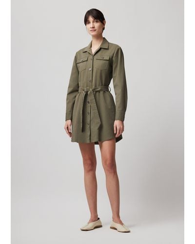 ATM Cotton Twill Belted Cargo Dress - Green