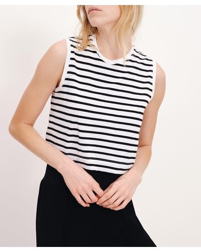 ATM Classic Jersey Stripe Sleeveless Cropped Muscle Tee - Blue