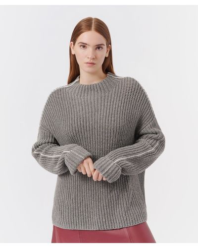 ATM Merino Wool Blend Chunky Rib Sweater - Gray
