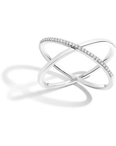AUrate New York Petite Half Diamond X Ring - White