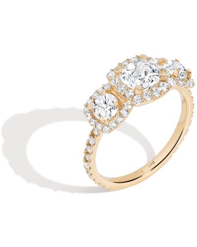 AUrate New York Pavé Cushion Cut Tri-diamond Ring (natural Diamond) - Metallic