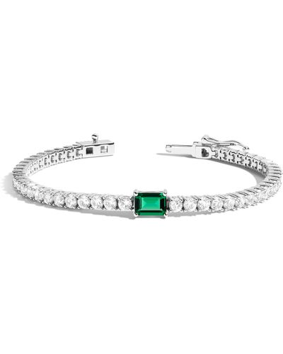 AUrate New York White Sapphire Tennis Bracelet With Emerald - Metallic
