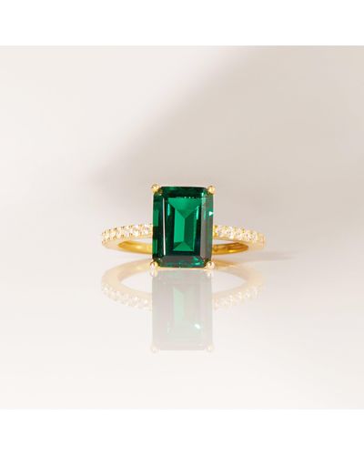 AUrate New York Emerald Solitaire Pavé Ring - Green